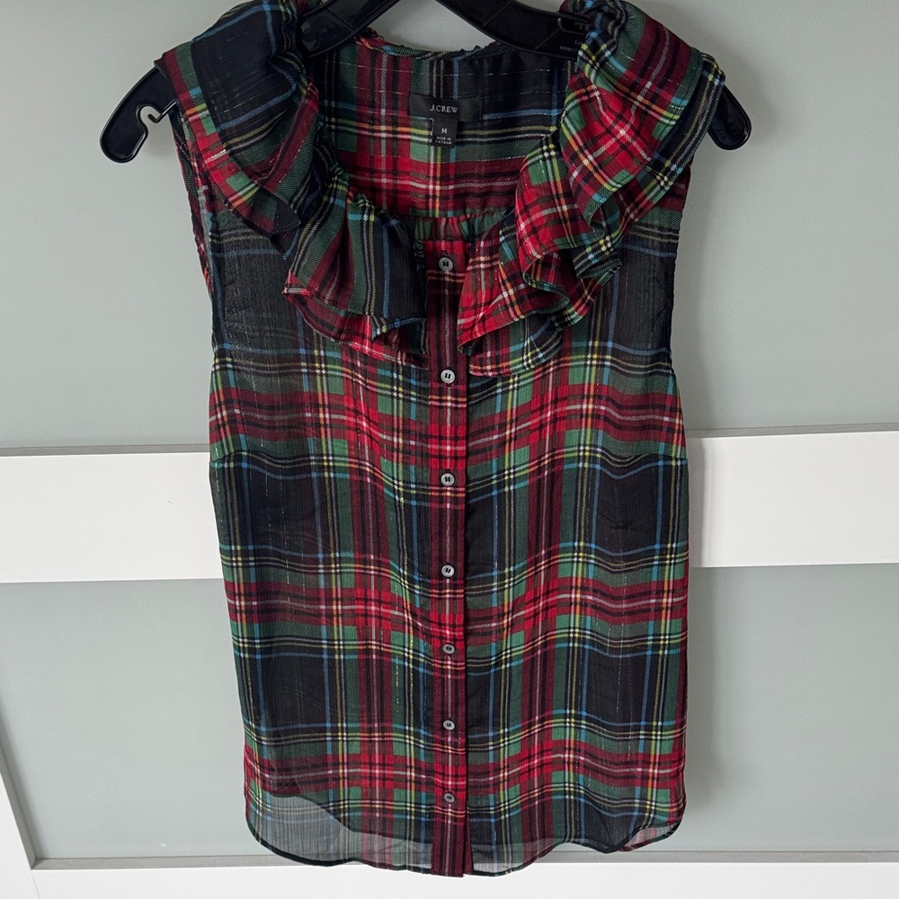J. Crew Multicolor Plaid Ruffle Blouse